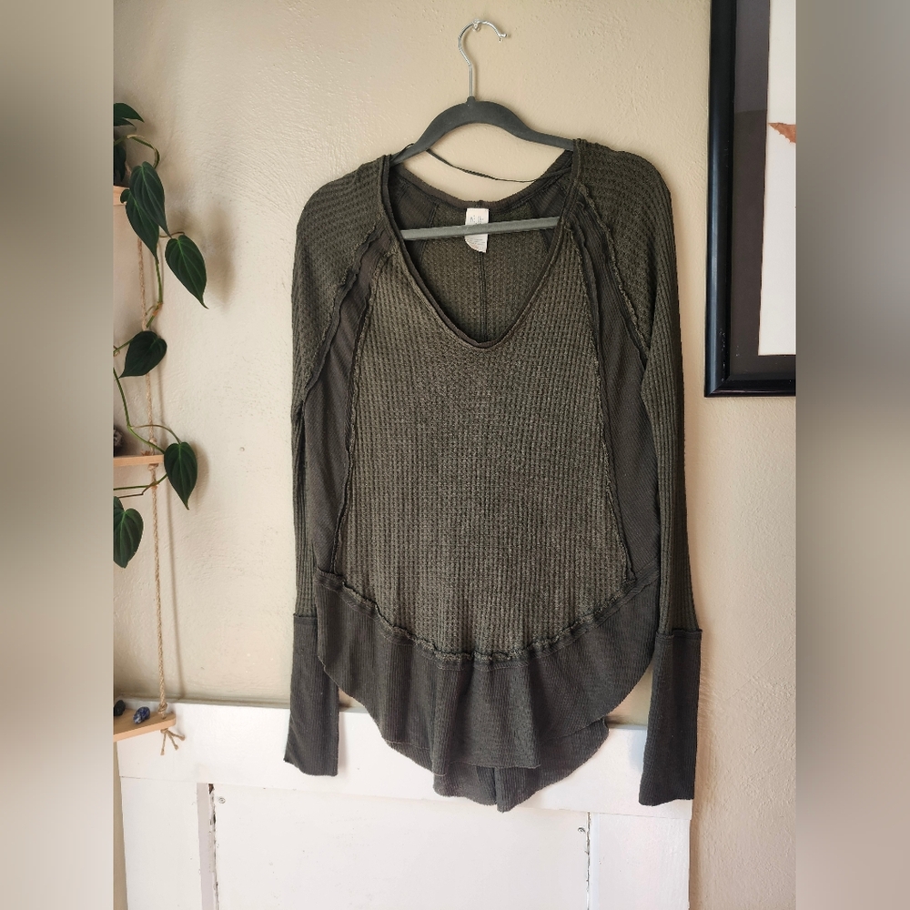 We The Free Olive Long Sleeve V-Neck Top